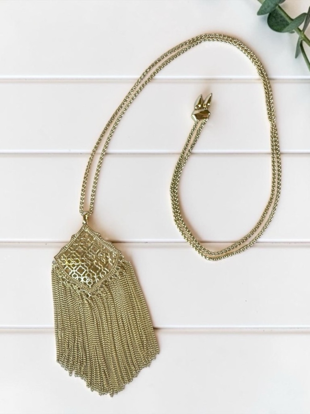 Kendra Scott Kingston Gold Tone Filigree Tassel Fringe Statement Necklace